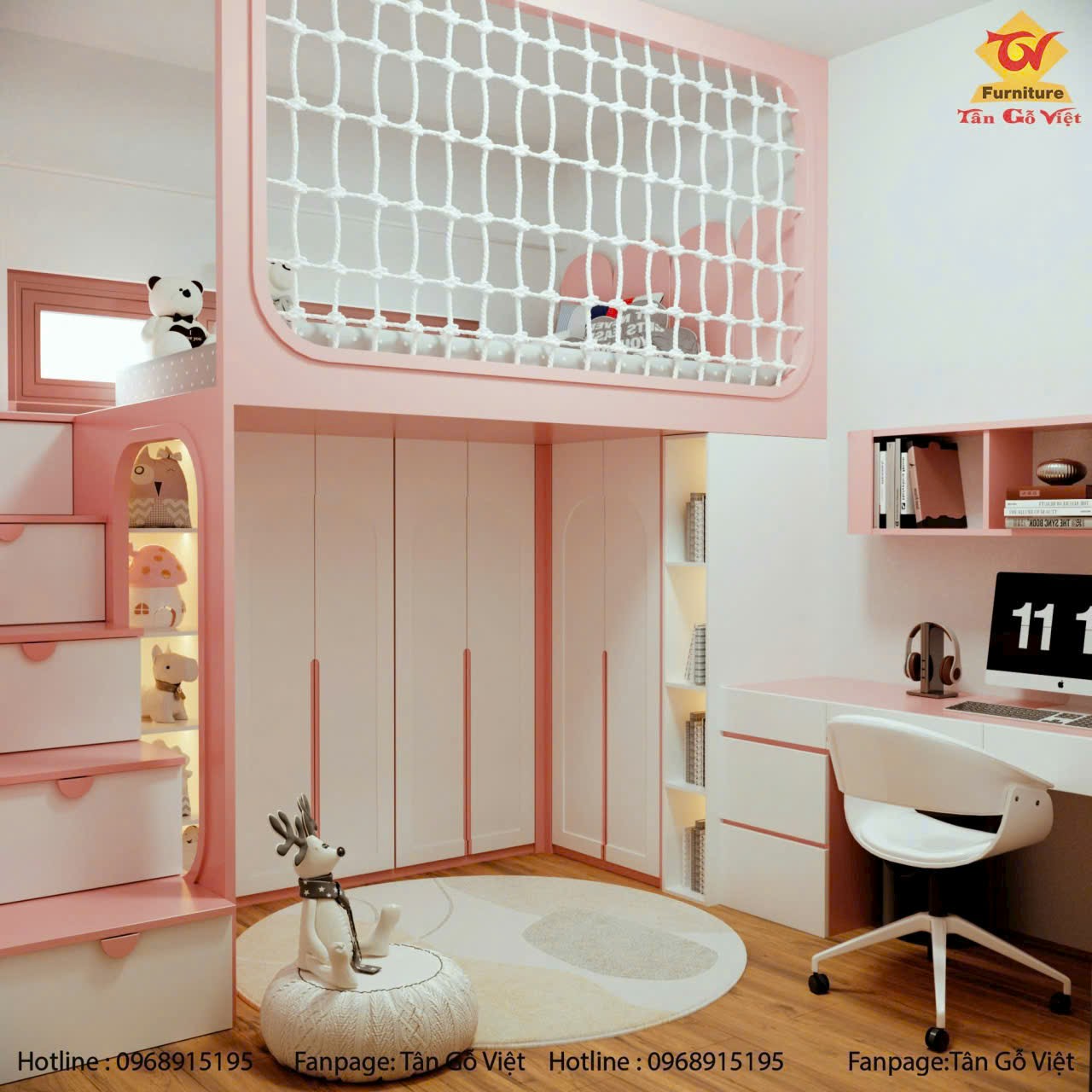 Thiết kế phòng ngủ cho bé gái theo tông hồng