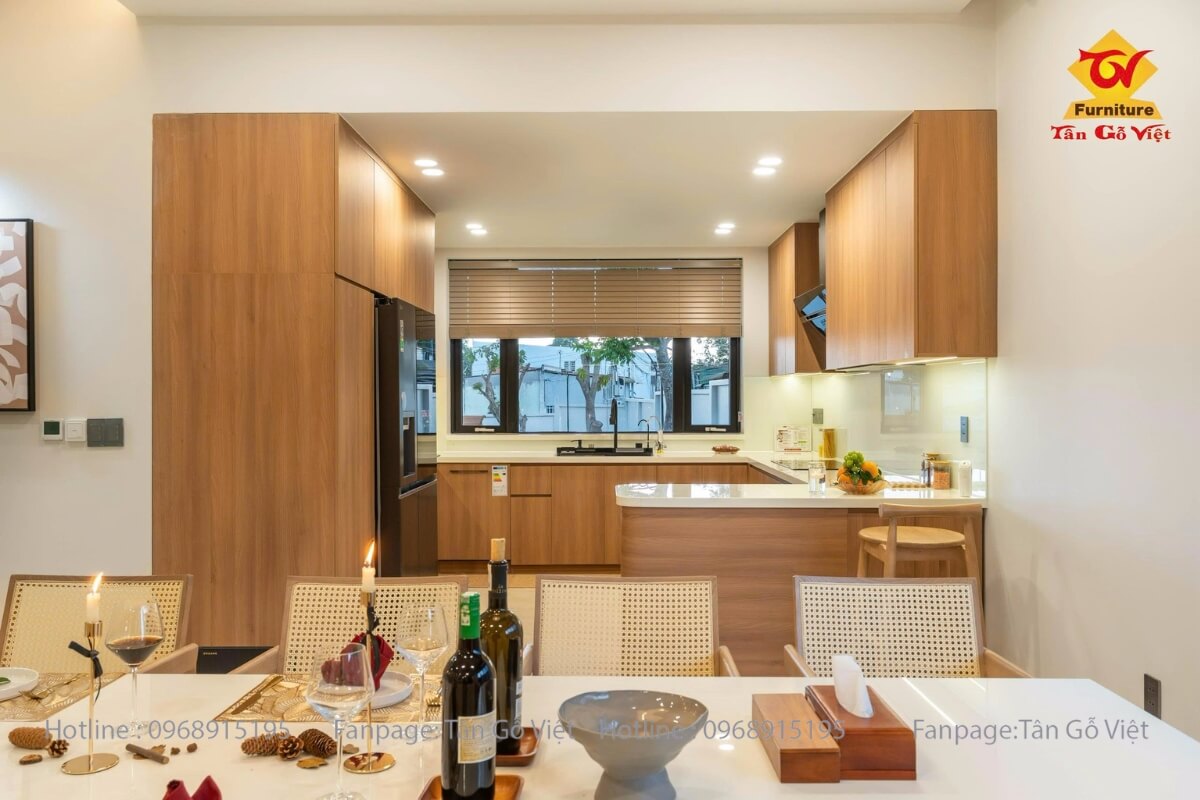 Sáng tạo không gian thi công nội thất phòng bếp villa