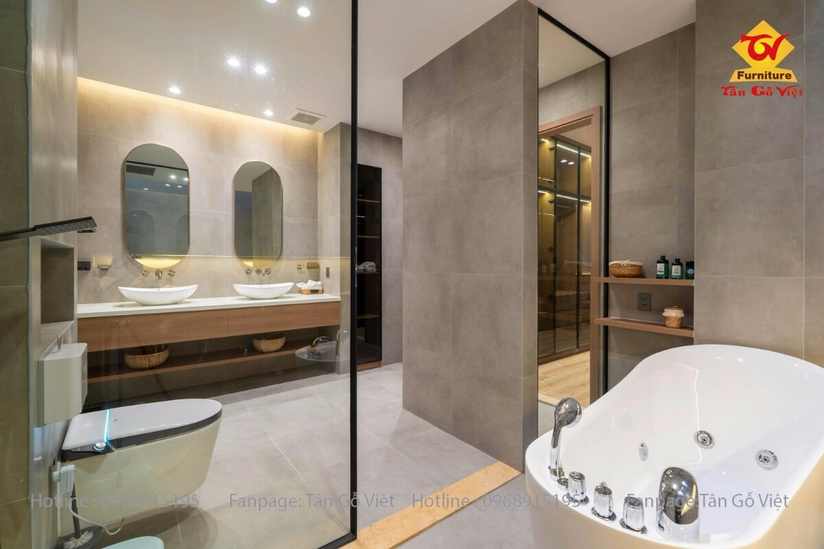 Thi công trọn gói nội thất phòng tắm villa Lagi