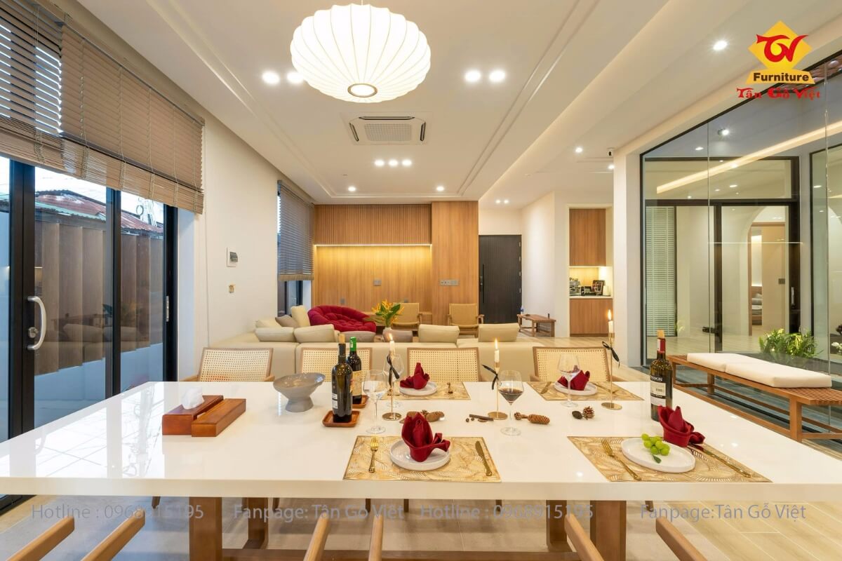 Tối ưu không gian bếp kết hợp phòng khách villa Lagi