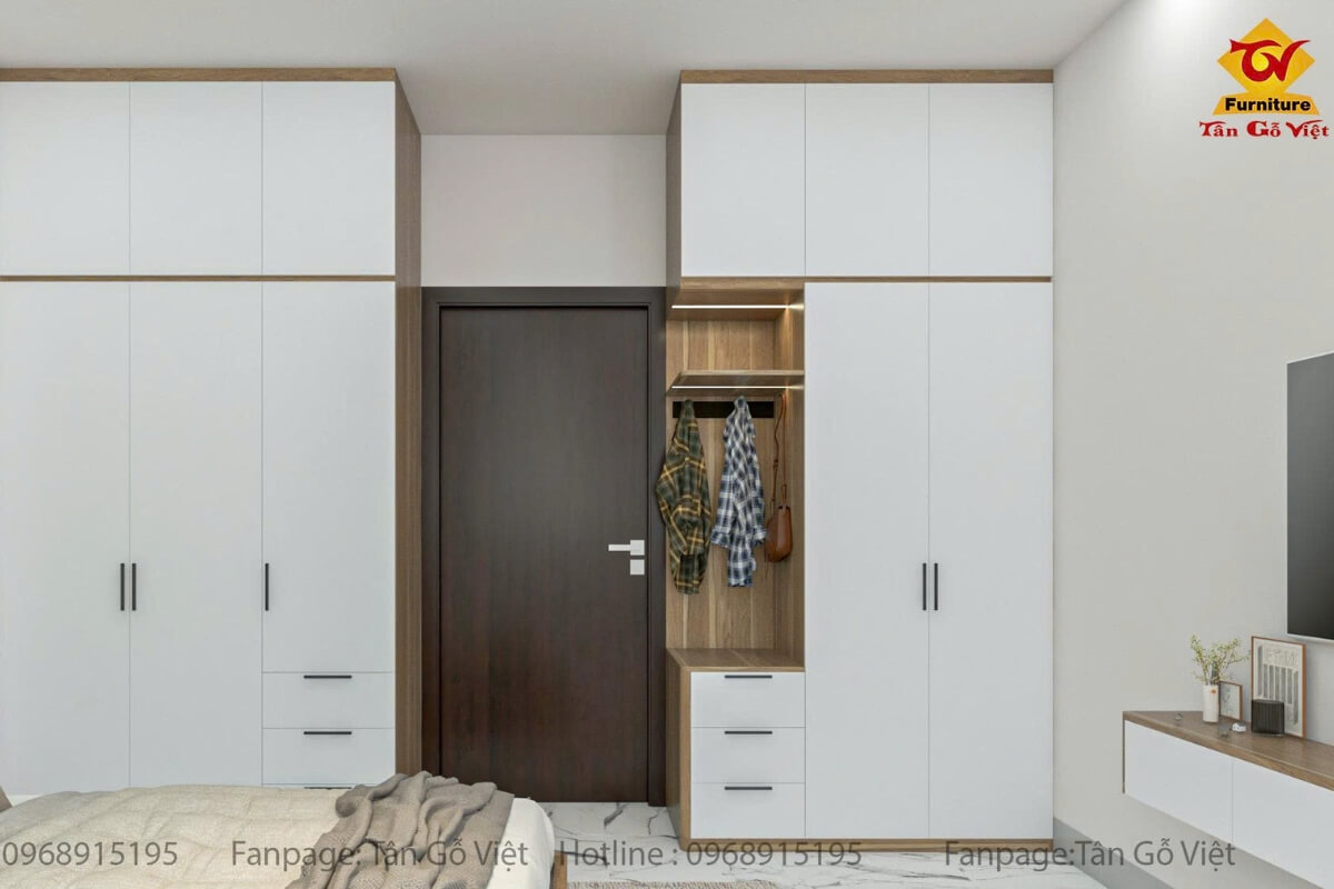 Tủ quần áo cao kịch trần – tay nắm âm liền khối