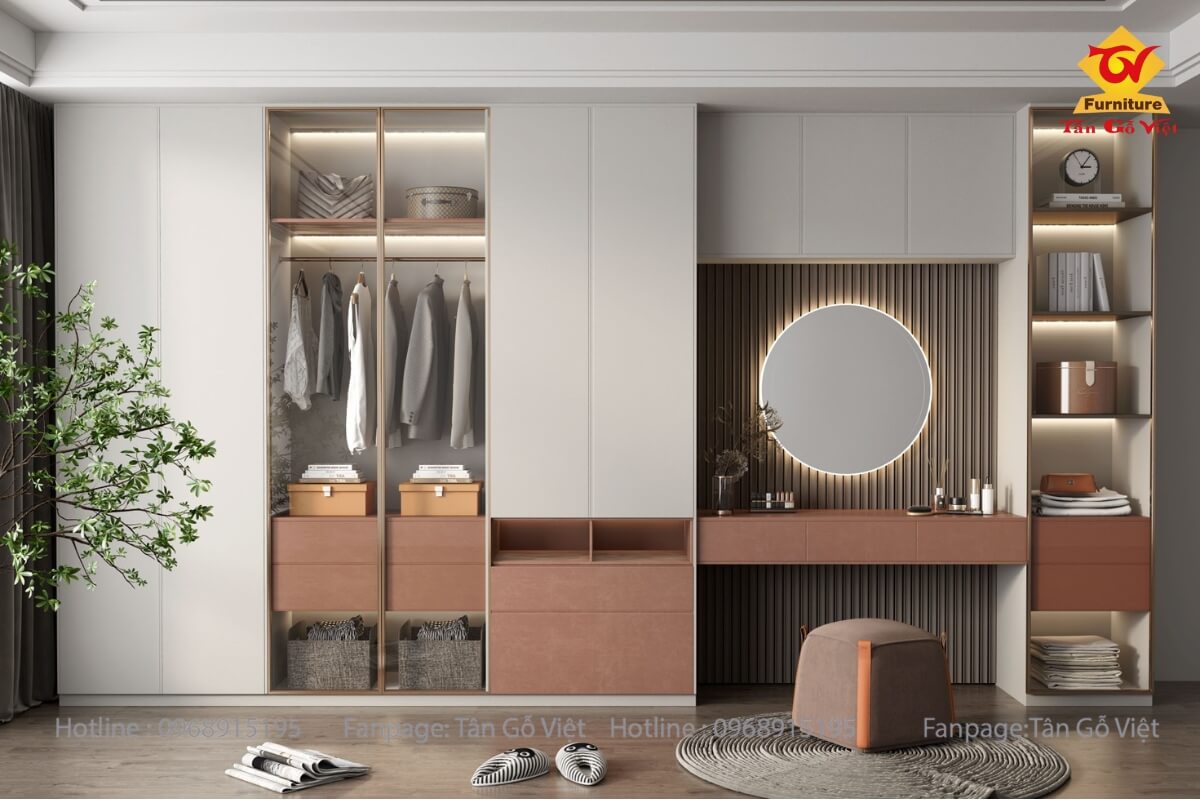 Tân Gỗ Việt thi công tủ quần áo gỗ công nghiệp hiện đại