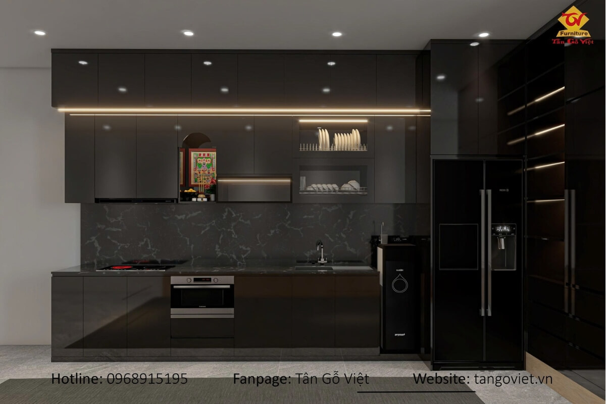 Thiết kế phòng bếp tông màu đen mạnh mẽ